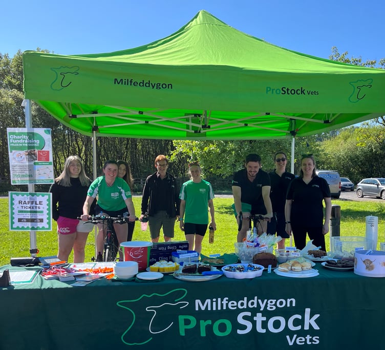 ProStock Vets staff raised funds for for Wales Air Ambulance through static cycling and selling cakes.