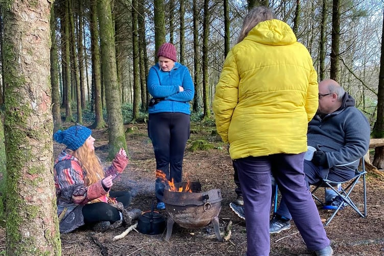 Wellbeing gathering at South Scolton Woods Roundhouse