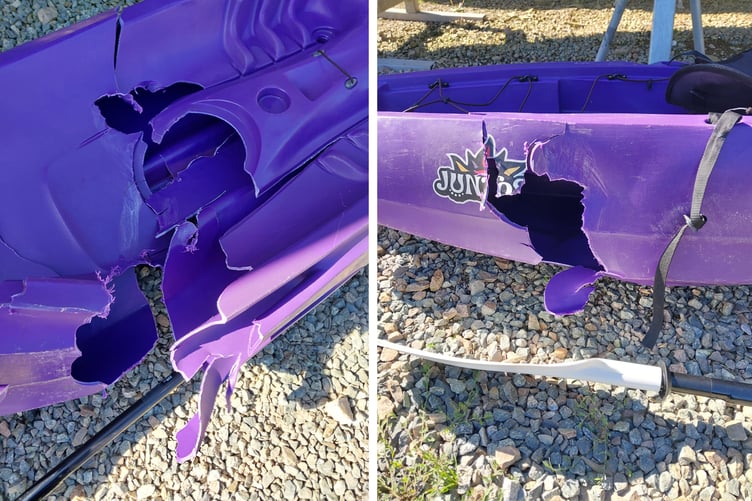Damage to the kayak following the crash
