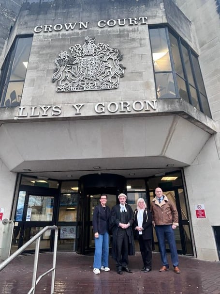 Tonia Antoniazzi MP, Craig Jones, Annette Ryan and Mark Davey at Swansea Crown Court