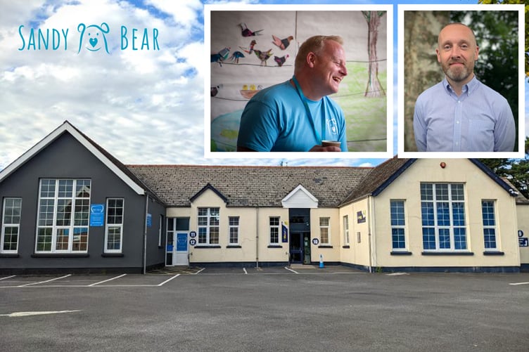 The Narberth Site. Inset: Lee Barnett CEO Sandy Bear; Iwan Thomas CEO PLANED.