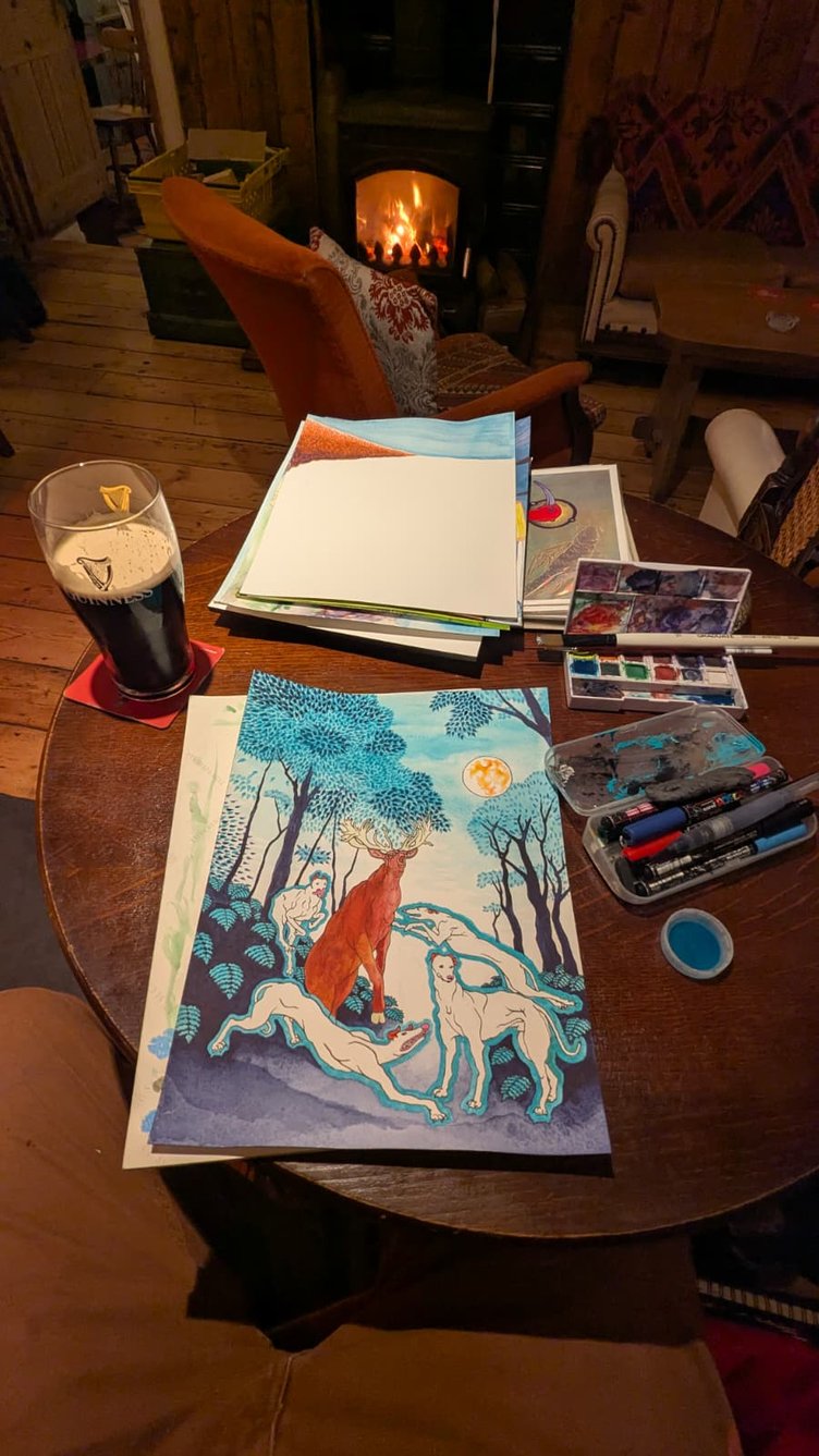 Evidence of the artist at work at Manorbier Castle Inn