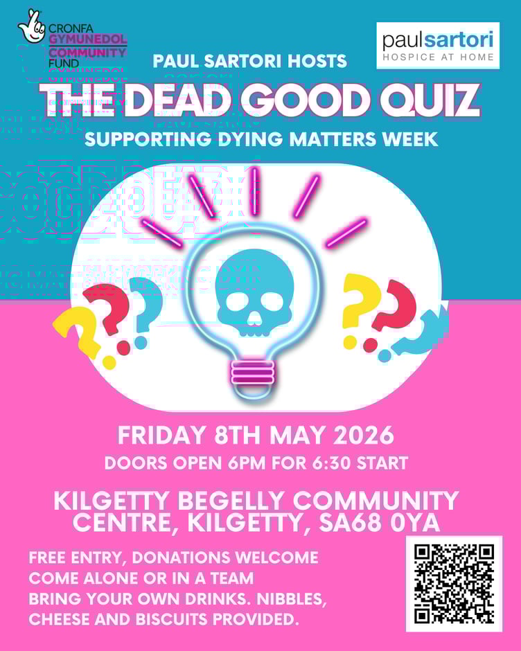 Paul Sartori hosts The Dead Good Quiz at Kilgetty Begelly Community Centre on May 8, 6pm for 6.30