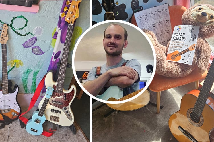 Main Street Music’s George Parfitt (inset) has been helping the Tanyard build a guitar library for local youngsters.