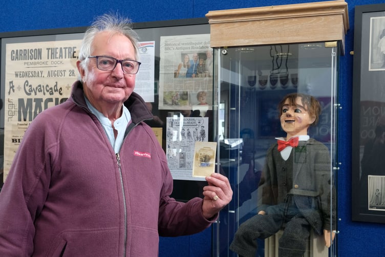 Paul Elliott with the newly discovered photograph by the ‘Charlie’ display at Pembroke Dock Heritage Centre.