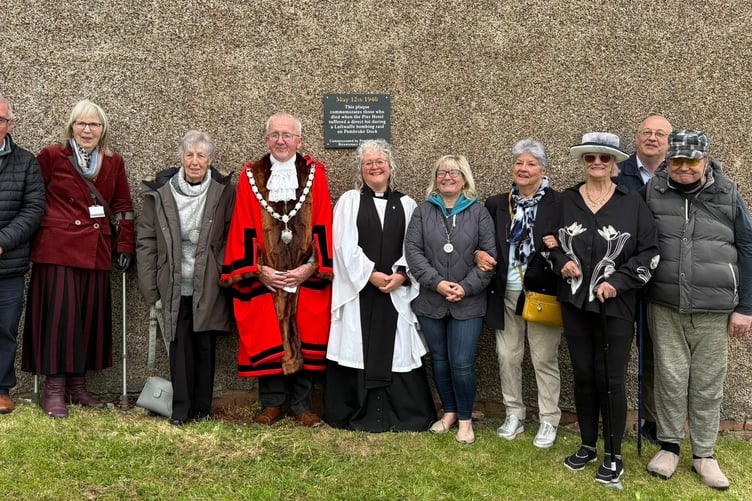 Rev’d Alex Grace led a blessing as a plaque commemorating the tragic 1941 bombing was unveiled in Pembroke Dock in a ceremony attended by the Mayor and members of the Town Council.