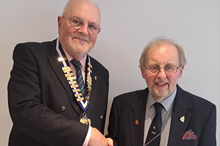 Narberth Probus Club President David Thomas with Guest Speaker John Evans