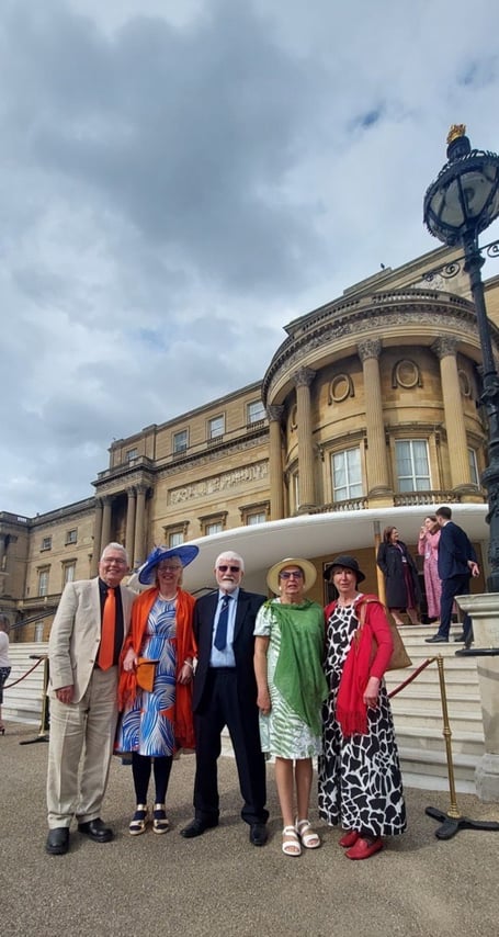 Carew Castle volunteers David Clarke, Helen Clarke, Chris Williams, Lorna Alexander and Claire Phillips at the King’s Garden Party at Buckingham Palace