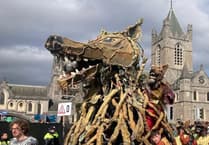 Giant puppet Lord Rhys begins his journey