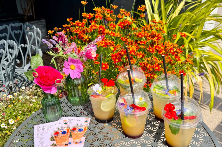 Refreshing iced "Saundersfoot Garden" mocktails at Hourglass Speakeasy Boutique